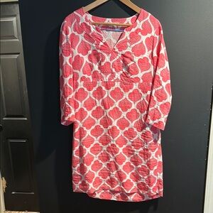 Mini Boden Pink and White Linen Dress